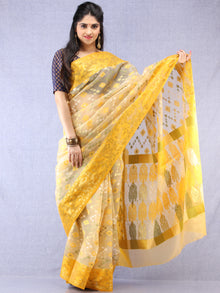 Banarasee Organza Saree With Zari & Resham Work - Ivory Pink & Gold  - S031704323