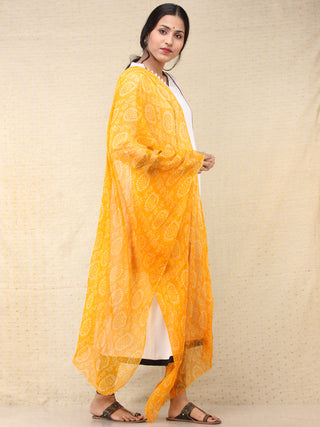 Sun light Yellow Off White Georgette Hand Block Printed Dupatta  - D04170703