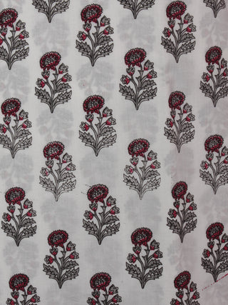 Ivory Grey Maroon Hand Block Printed Cotton Suit-Salwar Fabric With Chiffon Dupatta (Set of 3) - S16281293