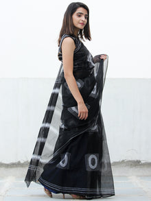 Black & White Hand Block Printed Kota Doria Saree  - S031704083