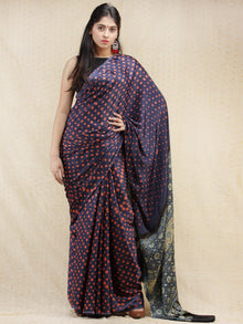 Purple Pink Indigo Bandhej Modal Silk Saree With Ajrakh Printed Pallu & Blouse - s031704146