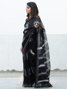 Black & White Hand Block Printed Kota Doria Saree  - S031704083