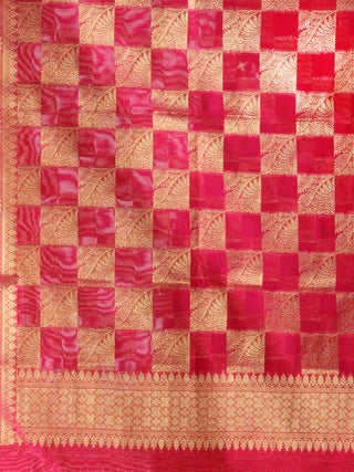Banarasi Chanderi Jacquard Dupatta With Zari Work -  Hot Pink & Gold  - D04170914