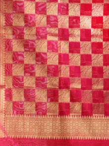 Banarasi Chanderi Jacquard Dupatta With Zari Work -  Hot Pink & Gold  - D04170914
