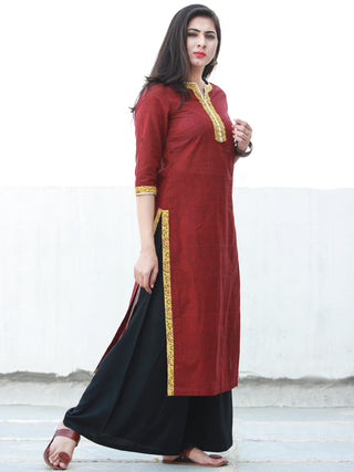 Maroon South Handloom Cotton Kurta With Ajrakh & Gotta Detailing  - K153FXXX