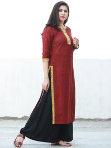 Maroon South Handloom Cotton Kurta With Ajrakh & Gotta Detailing  - K153FXXX