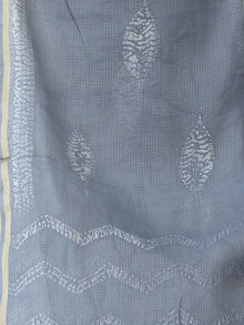 Grey White Shibori Kota Silk Hand Block Printed Dupatta - D04170647