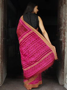 Cherry Red Pink Chanderi Silk Hand Block Printed Saree With Geecha Border - S031703996