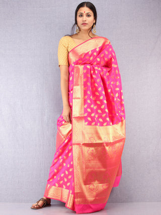 Banarasee Semi Silk Saree With Zari Work - Hot Pink & Gold - S031704370
