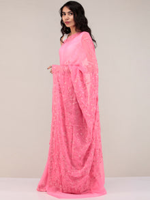 Pink Aari Embroidered Georgette Saree From Kashmir - S031704639