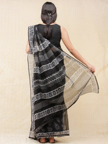 Black & White Hand Block Printed Kota Doria Saree  - s031704166
