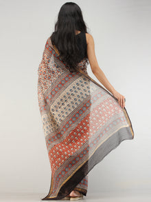Beige Rust Indigo Hand Block Printed Kota Doria Saree In Natural Colors - S031704568