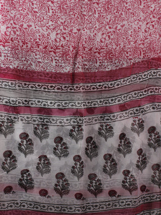 Ivory Grey Maroon Hand Block Printed Cotton Suit-Salwar Fabric With Chiffon Dupatta (Set of 3) - S16281293