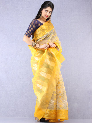 Banarasee Organza Saree With Zari & Resham Work - Ivory Pink & Gold  - S031704323