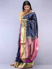 Banarasee Art Silk Saree With Zari Work  - Navy Blue Magenta & Gold - S031704416