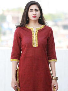 Maroon South Handloom Cotton Kurta With Ajrakh & Gotta Detailing  - K153FXXX