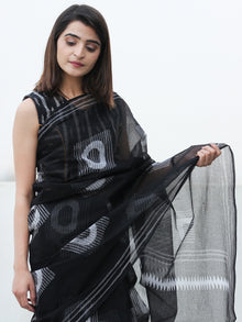 Black & White Hand Block Printed Kota Doria Saree  - S031704083