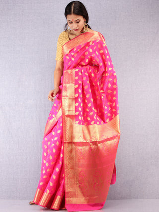 Banarasee Semi Silk Saree With Zari Work - Hot Pink & Gold - S031704370