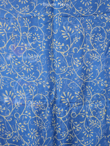 Blue Mustard Hand Block Printed Chiffon Saree with Zari Border - S031703967