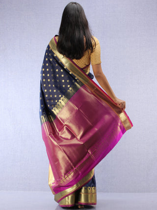 Banarasee Art Silk Saree With Zari Work  - Navy Blue Magenta & Gold - S031704416