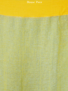Pastel Blue Yellow Handwoven Linen Saree With Yellow Border - S031703456