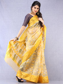Banarasee Organza Saree With Zari & Resham Work - Ivory Pink & Gold  - S031704323