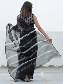 Black & White Hand Block Printed Kota Doria Saree  - S031704083