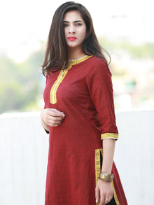 Maroon South Handloom Cotton Kurta With Ajrakh & Gotta Detailing  - K153FXXX