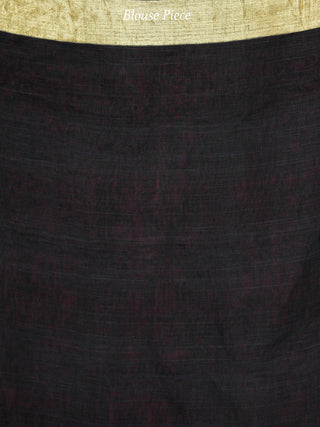 Purple Golden Black Handwoven Linen Jamdani Saree With Zari Border & Tassels - S031704014