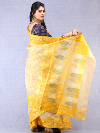 Banarasee Organza Saree With Zari & Resham Work - Ivory Pink & Gold  - S031704323