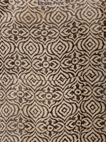 Beige Rust Black Hand Block Printed Chiffon Saree with Zari Border - S031703489