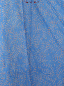 Blue Mustard Hand Block Printed Chiffon Saree with Zari Border - S031703927