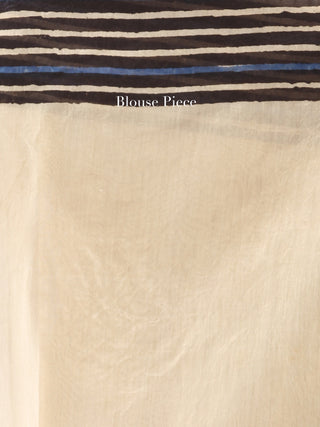 Ivory Black Indigo Hand Block Printed Chanderi Saree With Geecha Border - S031704523