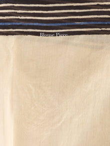Ivory Black Indigo Hand Block Printed Chanderi Saree With Geecha Border - S031704523