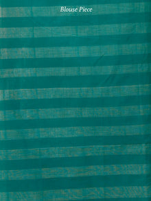 Teal Green White Handloom Mangalagiri Cotton Saree With Zari Border - S031703865