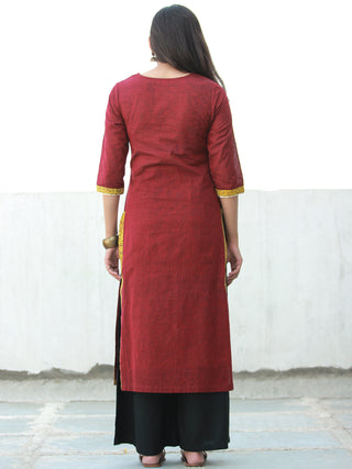 Maroon South Handloom Cotton Kurta With Ajrakh & Gotta Detailing  - K153FXXX