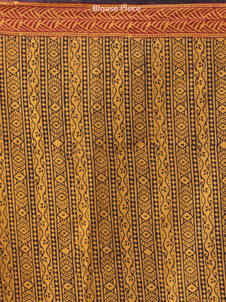 Mustard Black Rust Bagh Hand Block Printed Cotton Saree - S031703887
