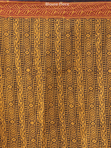Mustard Black Rust Bagh Hand Block Printed Cotton Saree - S031703887