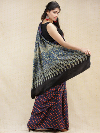 Purple Pink Indigo Bandhej Modal Silk Saree With Ajrakh Printed Pallu & Blouse - s031704146