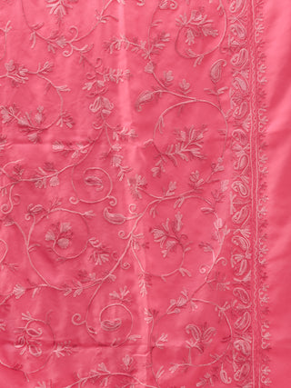 Pink Aari Embroidered Georgette Saree From Kashmir - S031704639