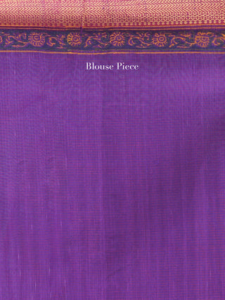 Purple Pink Hand Block Printed Maheshwari Silk Saree With Zari Border - S031704469