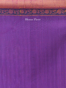 Purple Pink Hand Block Printed Maheshwari Silk Saree With Zari Border - S031704469
