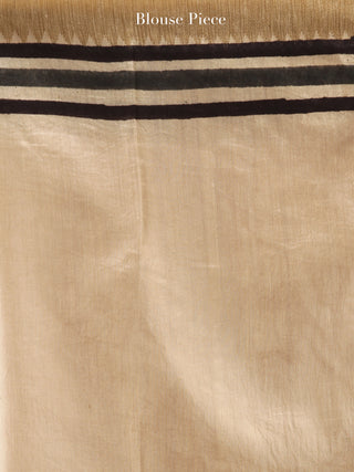 Ivory Black Chanderi Hand Block Printed Saree With Geecha Border - S031704495