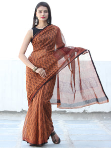 Rust Black Red Bagh Hand Block Printed Kota Doria Saree - S031703888
