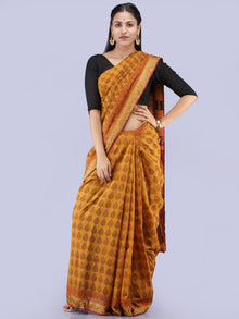 Rust Orange Maroon Black Bagh Printed Maheshwari Cotton Saree - S031704245