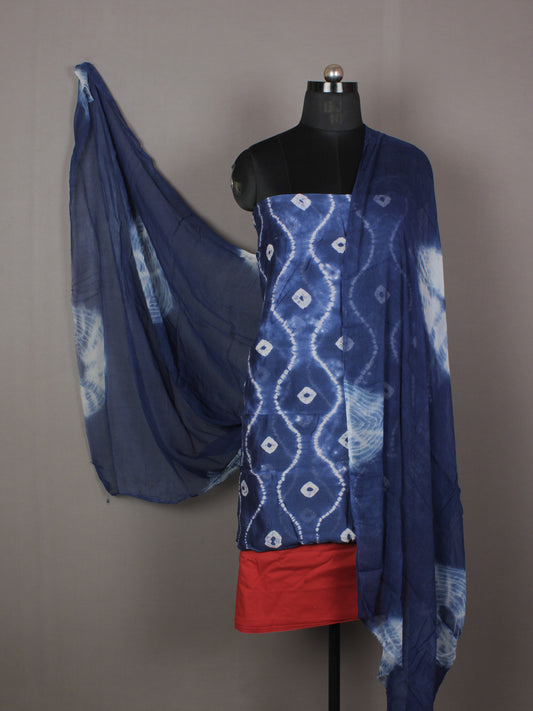 Indigo Ivory Maroon Hand Shibori Dyed Chanderi Kurta & Chiffon Dupatta With Cotton Salwar Fabric Set of 3- S1628205