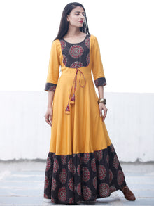 Sun Mood - Hand Block Printed Long Cotton Dress - D350F1818