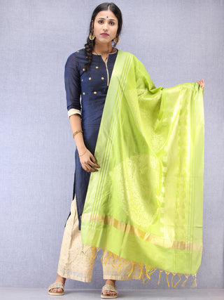 Banarasi Chanderi Dupatta With Resham Work - Light Green & Gold - D04170807