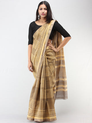 Kashish Yellow Maheshwari Silk Hand Block Printed Saree With Zari Border - S031704472