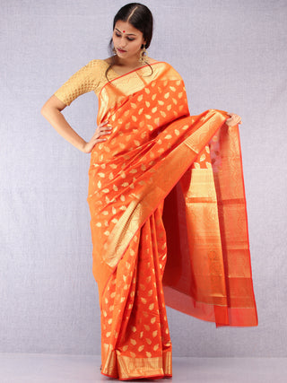 Banarasee Semi Silk Saree With Zari Work - Orange & Gold - S031704372